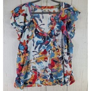 Zac Rachel Size 3X Multicolor Patterned V Neck Short Sleeve Womens Blouse
